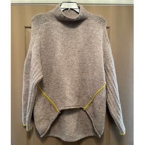 Anthropologie Moth Gray Yellow Trim Turtleneck Oversized Sweater size Medium